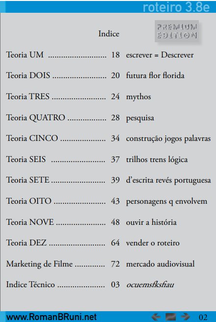 Página 2: índice com as dez teorias e o marketing de filme