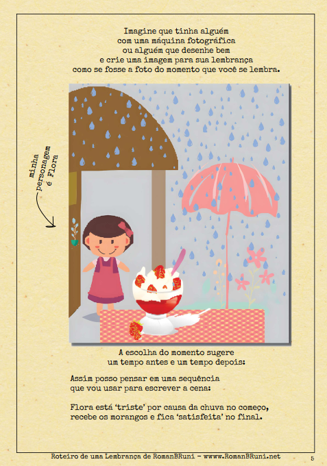 Página 5: a lembrança virando imagem, a personagem Flora